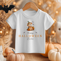 Personalised Halloween Teddy Bear, Pumpkins & Bats T-Shirt for Kids