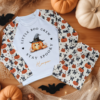 Personalised Boo Crew Pumpkin & Cat Pattern Pyjamas Set for Kids