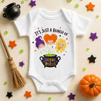 Hocus Pocus Baby Vest Bodysuit, Halloween Three Witches and Cauldron