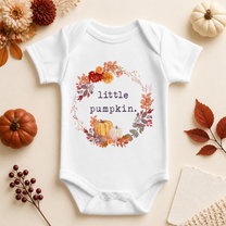 Little Pumpkin Baby Vest Bodysuit, Halloween Autumn Floral Wreath
