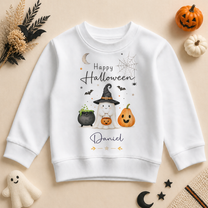Personalised Happy Halloween Ghost, Cauldron & Pumpkin Sweatshirt for Kids