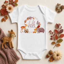 Hello Fall Baby Vest Bodysuit, Halloween Woodland Animals Autumn Wreath