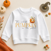Cutest Pumpkin in the Patch Halloween Sweatshirt for Kids, Script Lettering