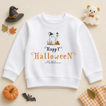 Personalised Halloween Ghost Witch Hat & Pumpkin Sweatshirt for Kids