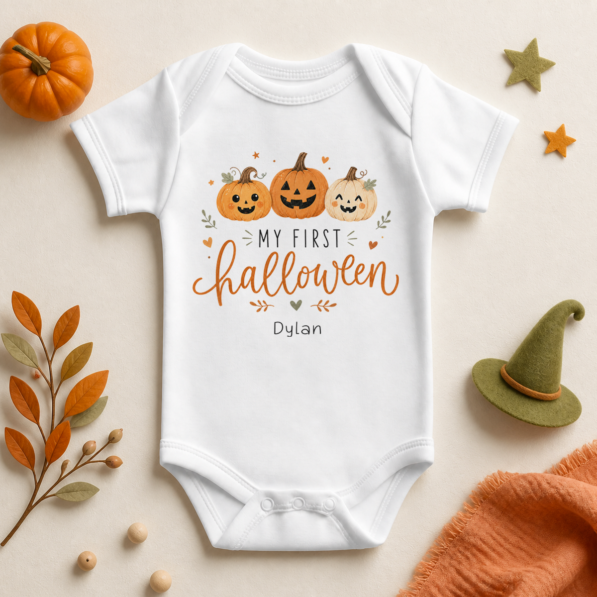 Personalised My First Halloween Baby Vest Bodysuit, Three Smiling Pumpkins