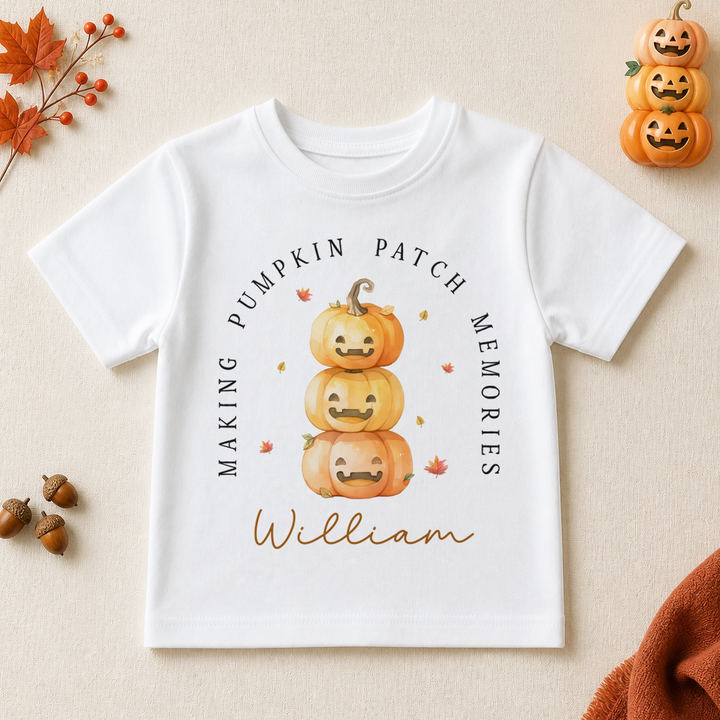 Personalised Halloween Stacked Pumpkin Faces T-Shirt for Kids