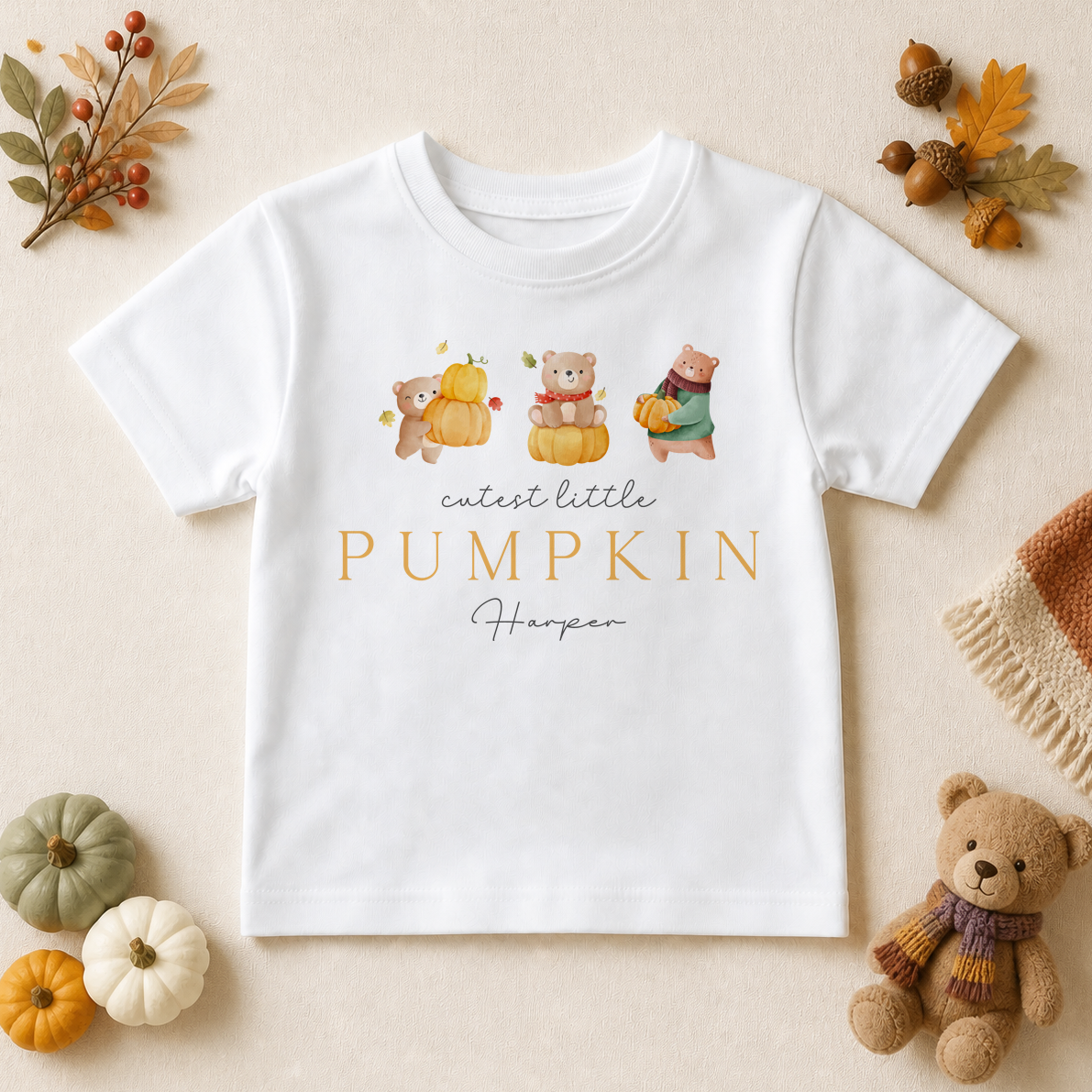 Personalised Halloween Cutest Little Pumpkin Bear T-Shirt for Kids