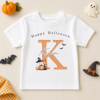 Personalised Happy Halloween Initial Ghost Witch Hat T-Shirt for Kids