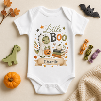 Personalised Dinosaur Baby Vest Bodysuit, Halloween Little Boo in a Ghost Costume