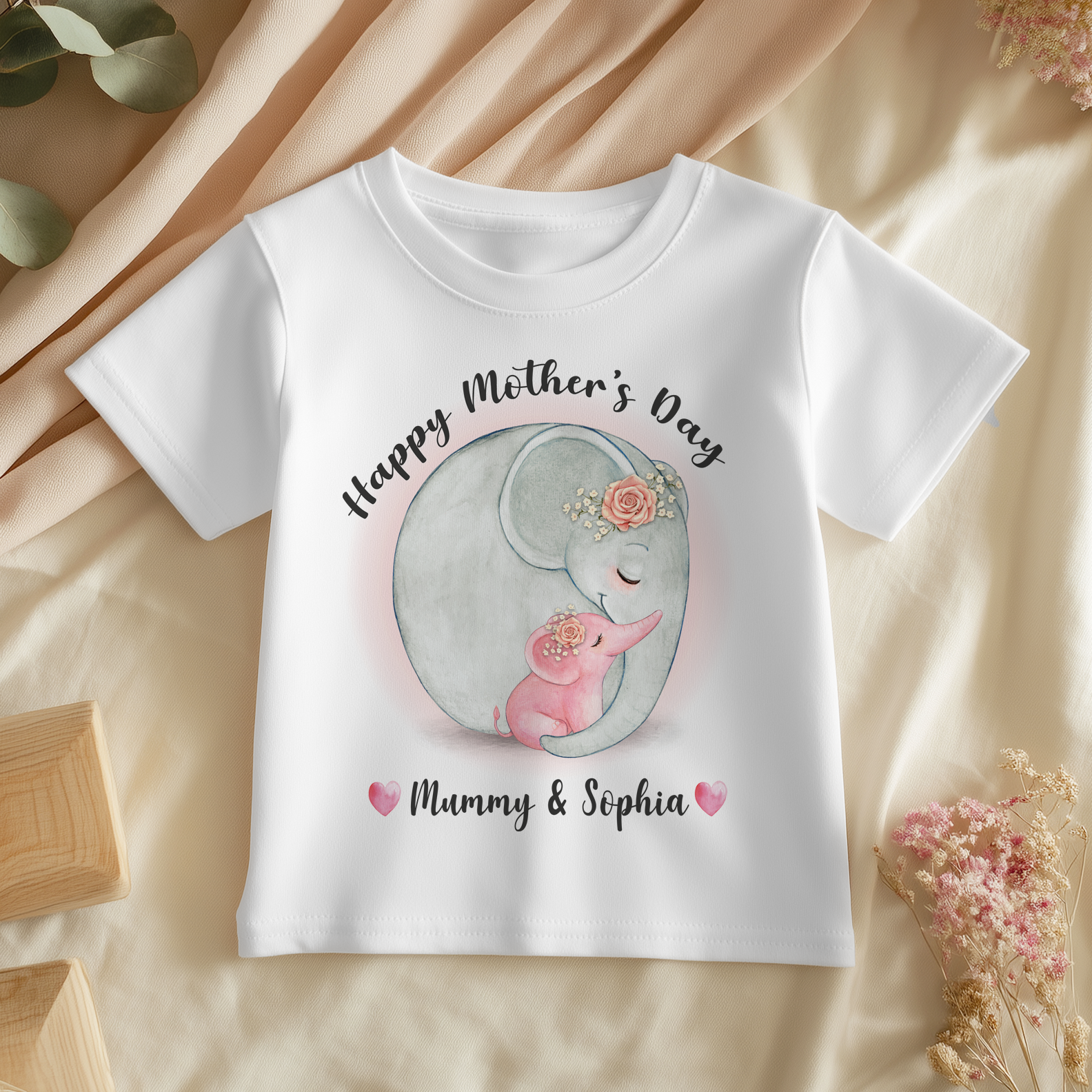 Mother's Day Cute Elephants Girl Personalised Toddler & Kids T Shirt