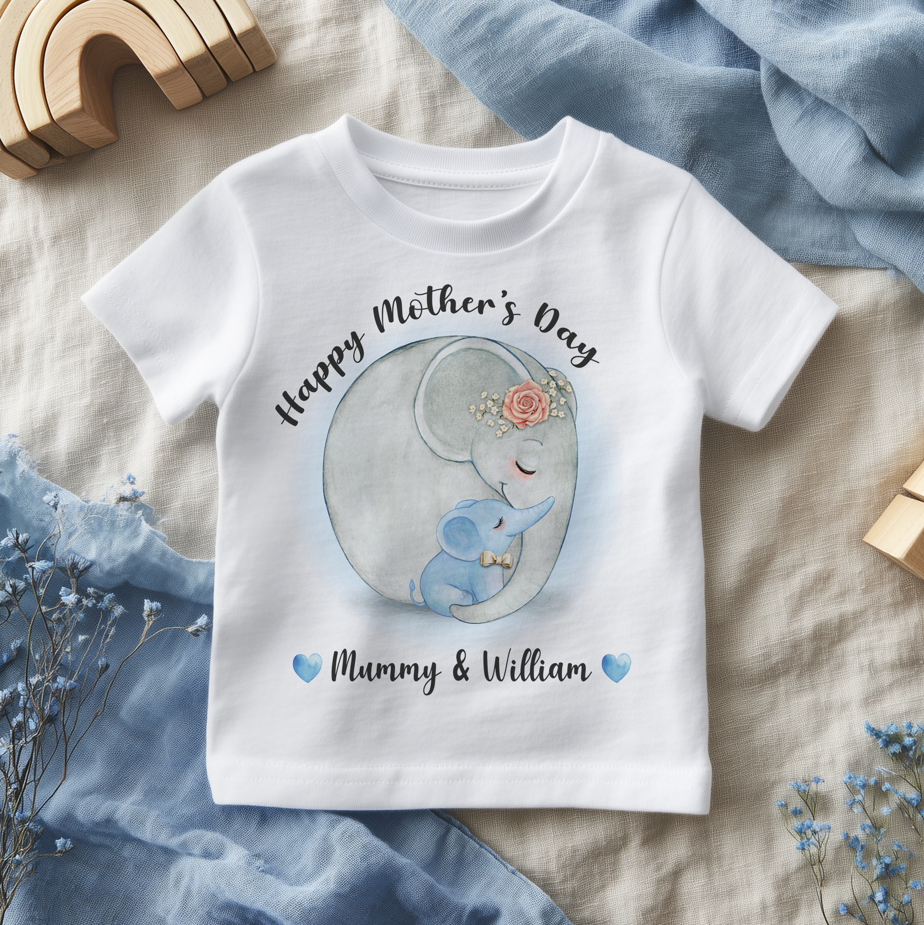 Mother's Day Cute Elephants Boy Personalised Toddler & Kids T Shirt