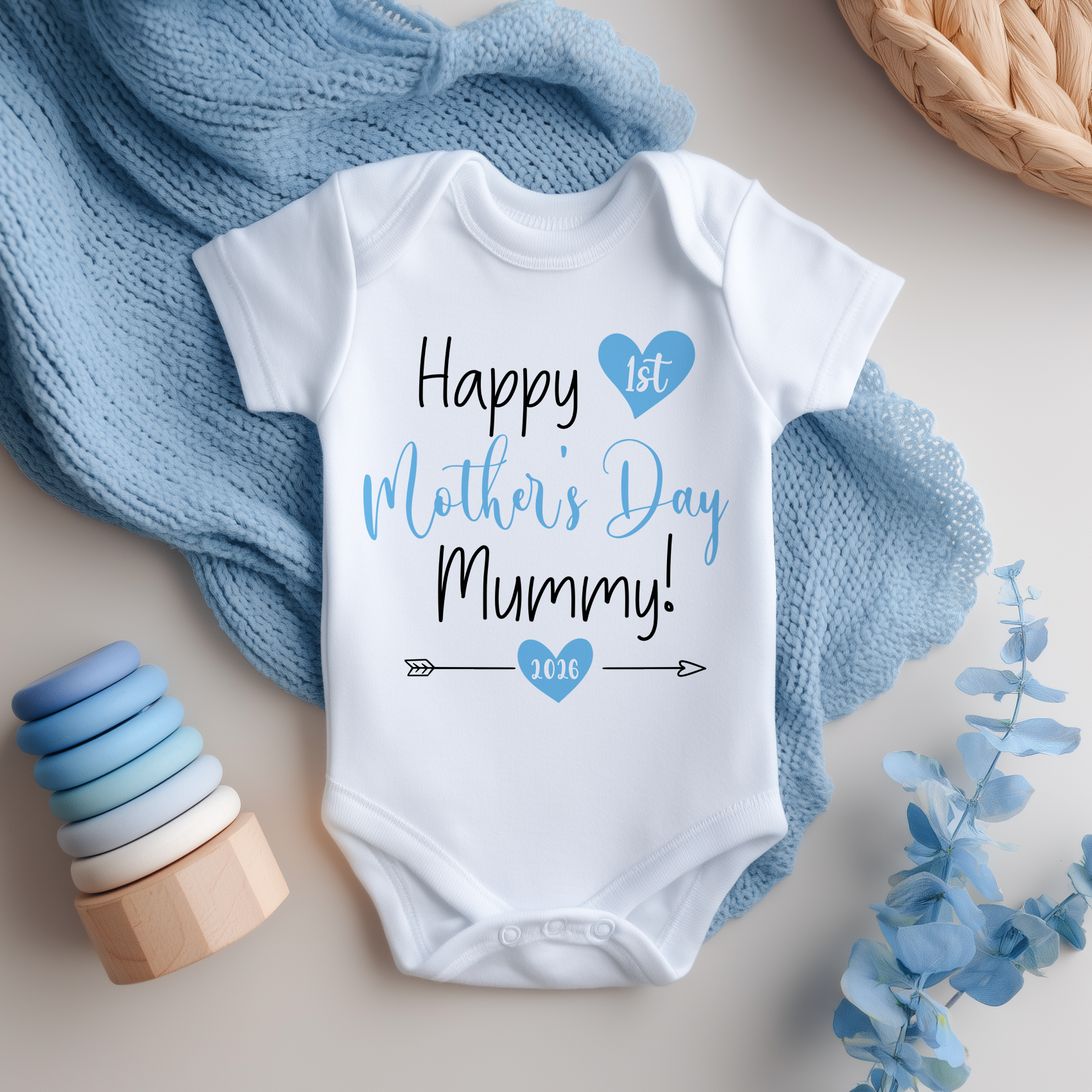 Happy 1st Mother's Day Mummy Boy Baby Bodysuit