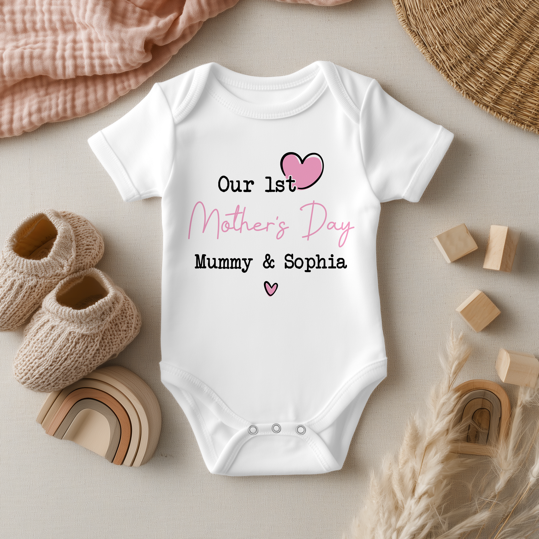 Our 1st Mother's Day Pink Girl Personalised Baby Bodysuit
