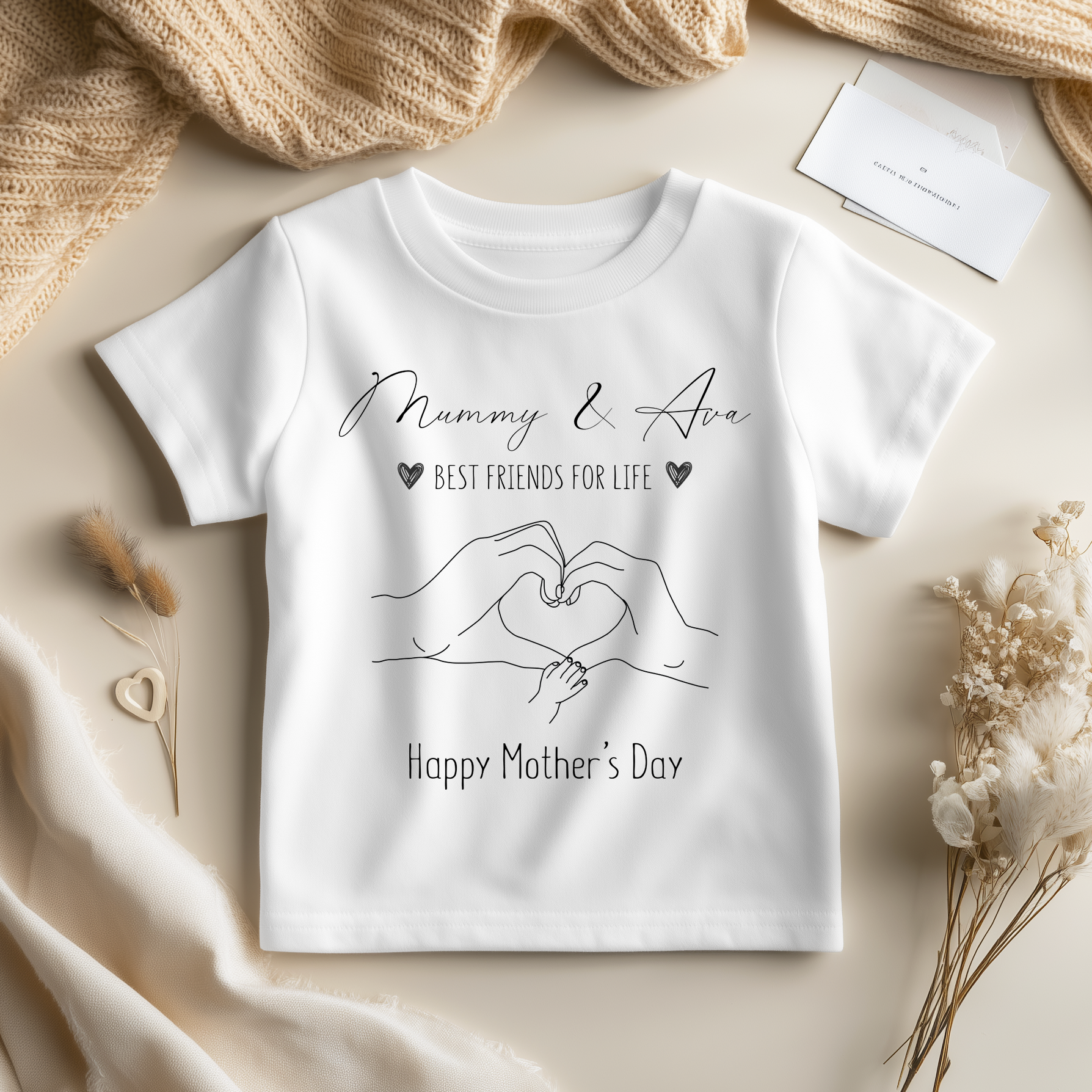 Mother's Day Heart Hands Sketch Personalised Toddler & Kids T Shirt
