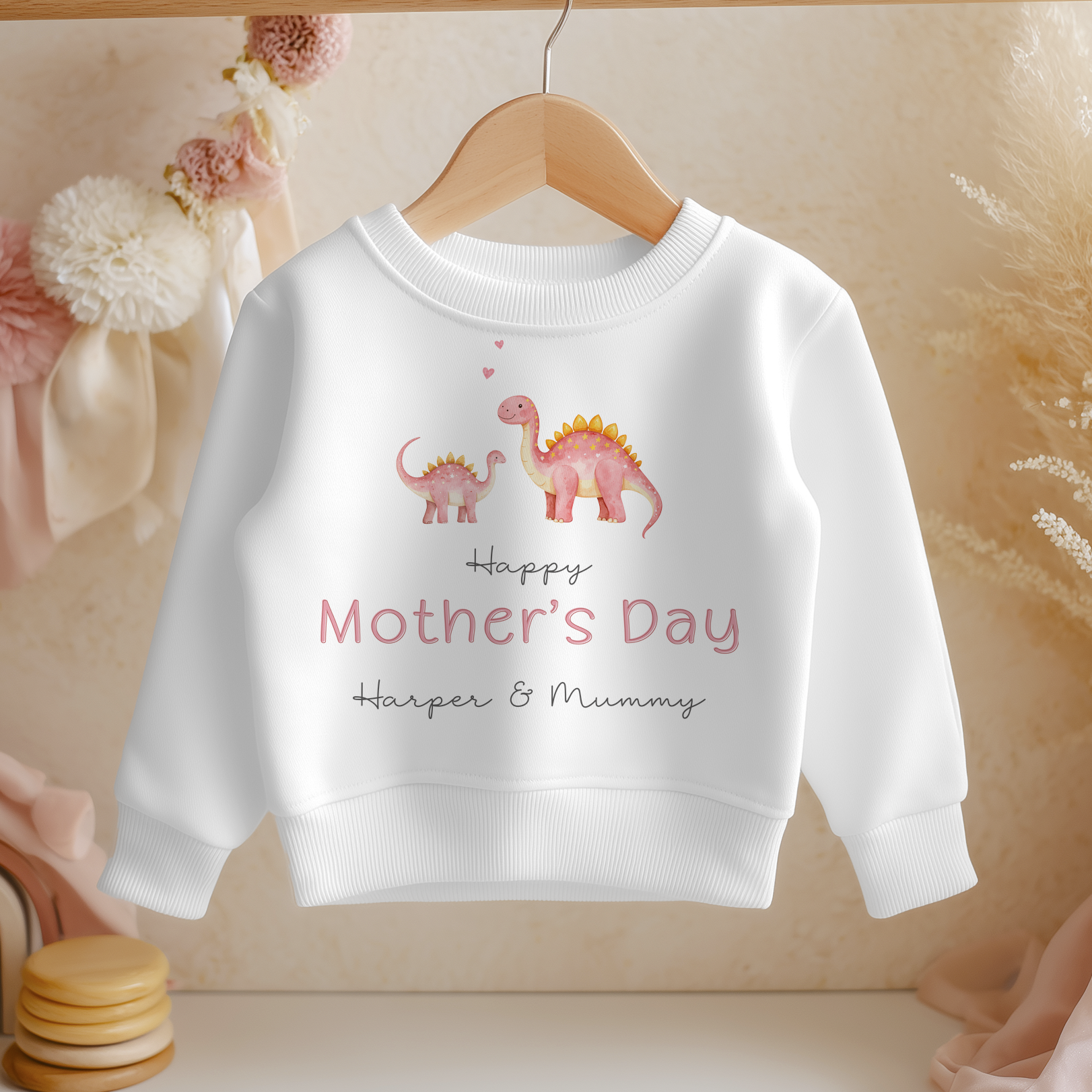 Mother's Day Pink Girl Dinosaurs Personalised Toddler & Kids Sweatshirt