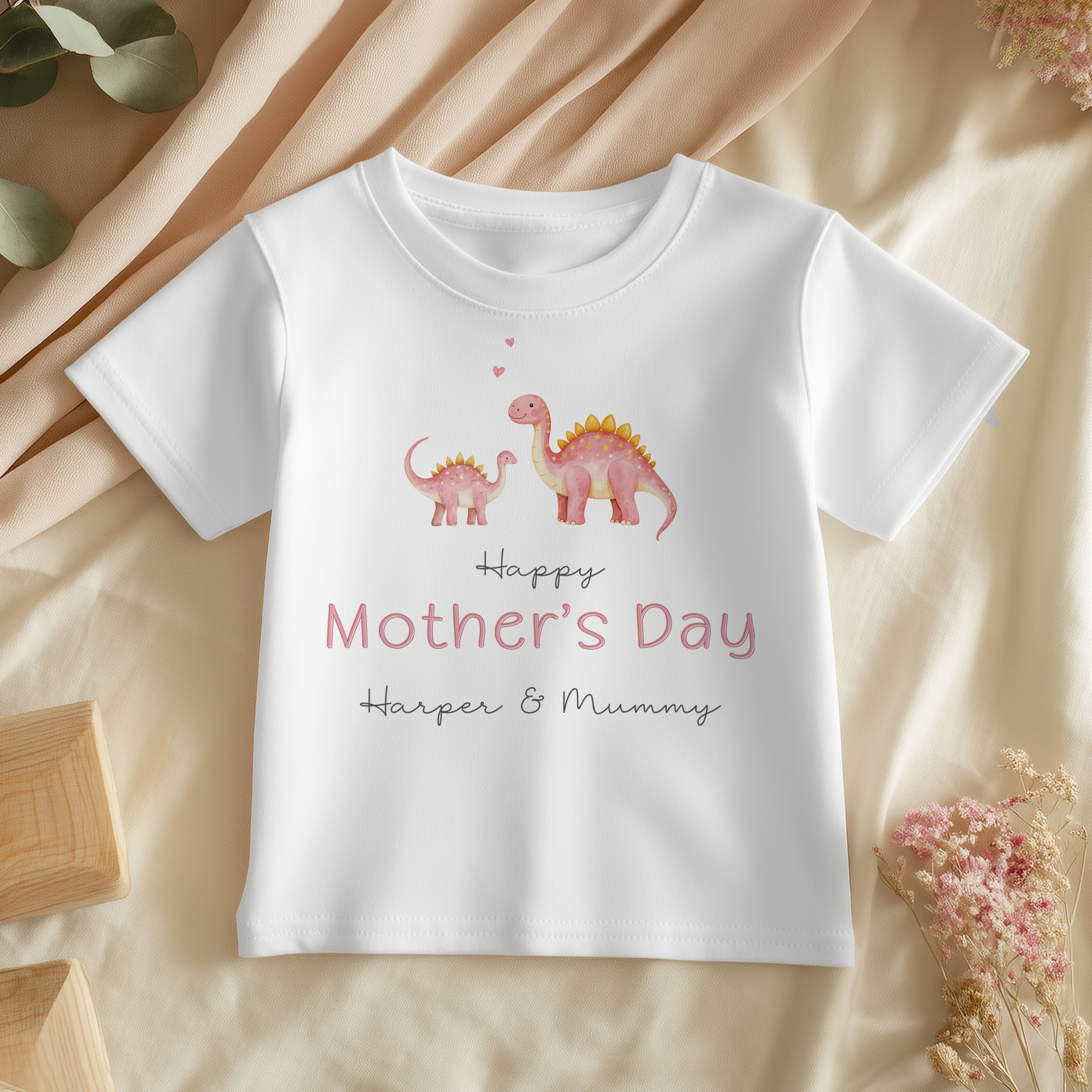 Mother's Day Pink Girl Dinosaurs Personalised Toddler & Kids T Shirt