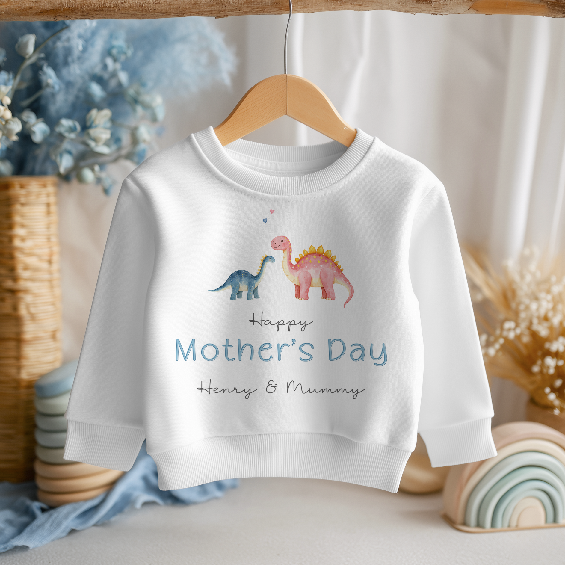 Mother's Day Blue Boy Dinosaurs Personalised Toddler & Kids Sweatshirt