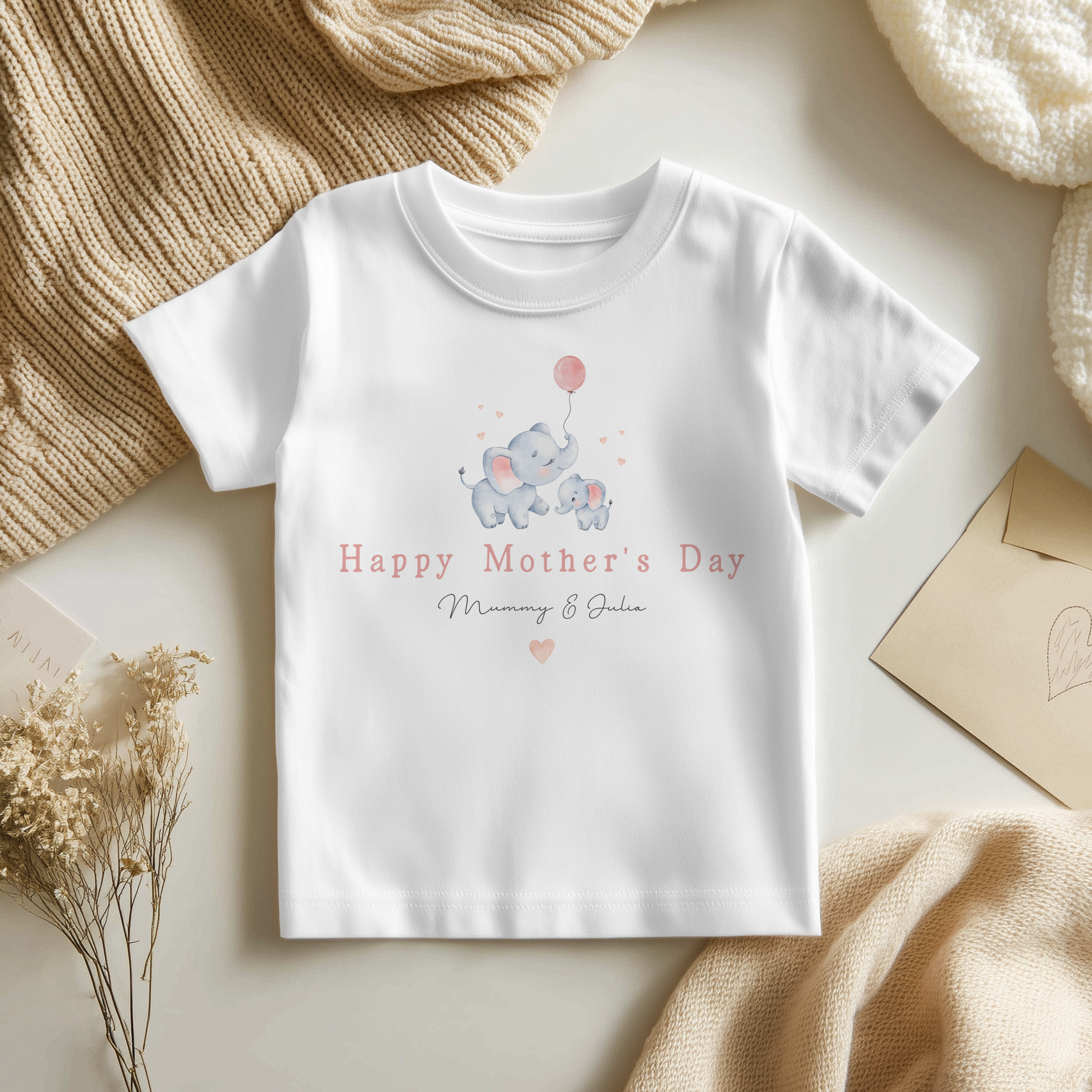 Mother's Day Cute Elephant Girl Personalised Toddler & Kids T Shirt