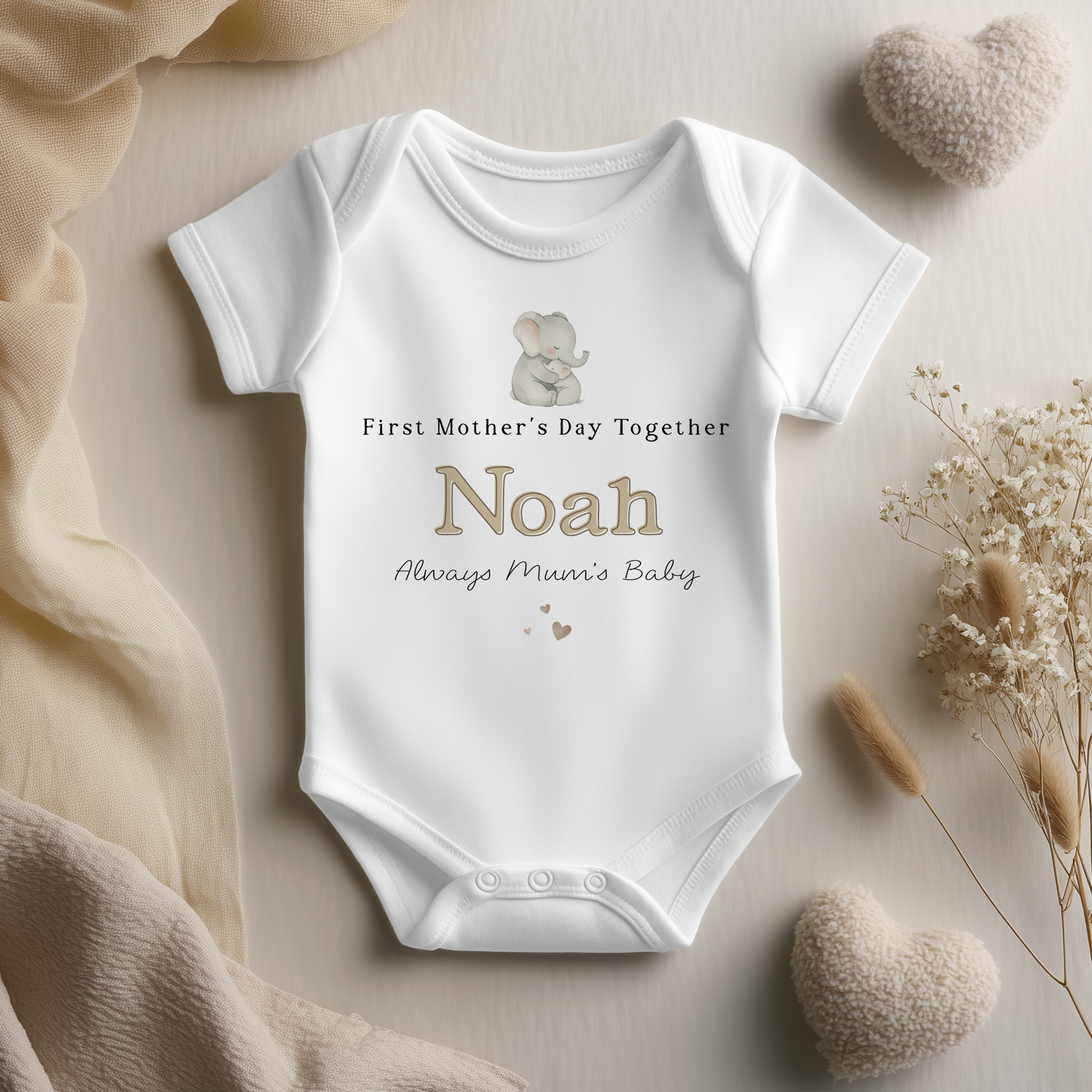 First Mother's Day Elephants Personalised Baby Bodysuit