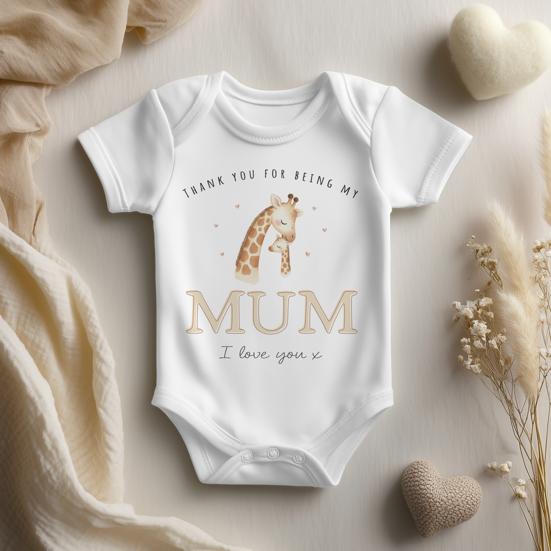 Thank You For Being My Mum Giraffe Theme Mother's Day Baby Bodysuit