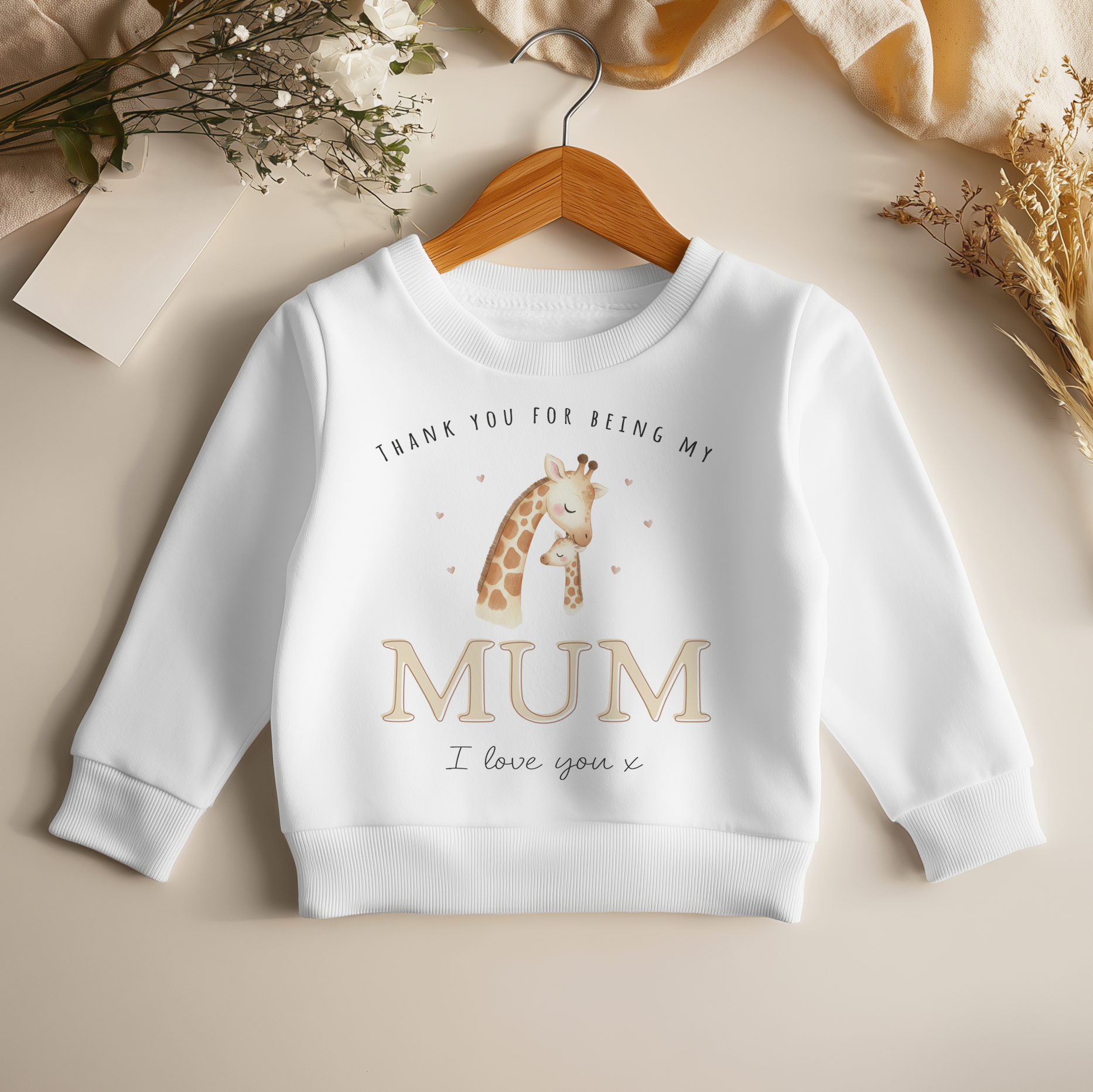 Thank You For Being My Mum Giraffe Theme Mother's Day Toddler & Kids Sweatshirt