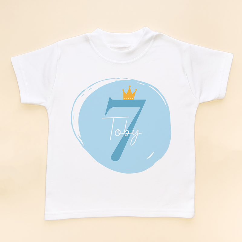 7th Birthday Boy Blue Theme Personalised T Shirt (8792100831512)