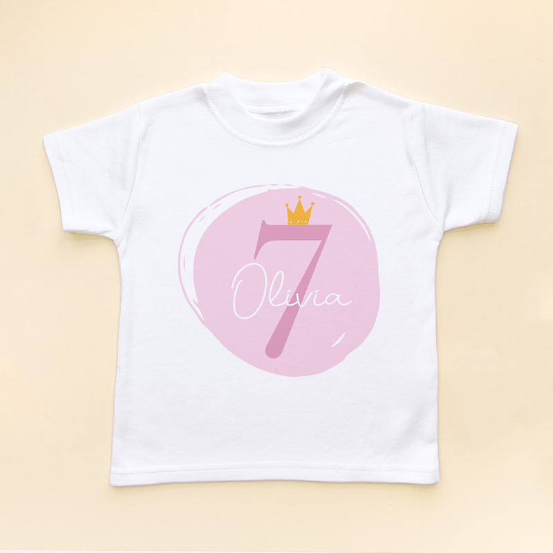 7th Birthday Girl Pink Theme Personalised T Shirt (8792101454104)
