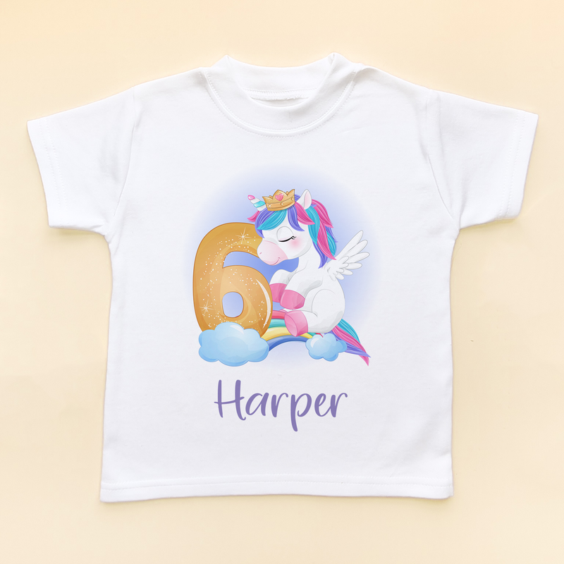 6th Birthday Unicorn Personalised T Shirt (8792102240536)