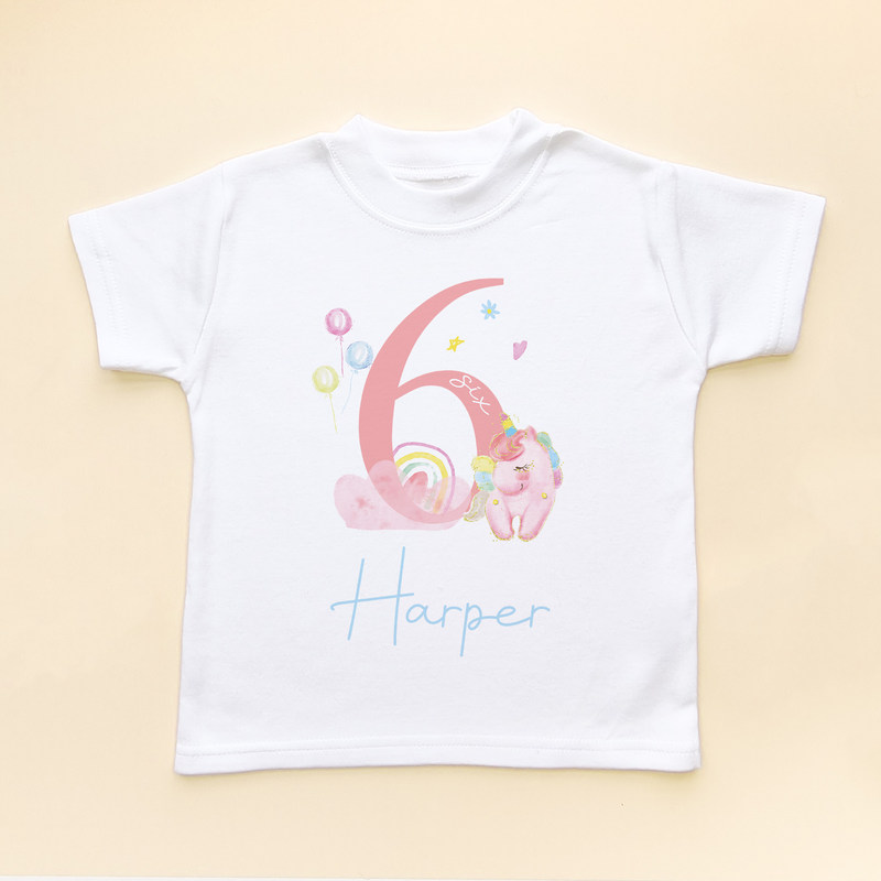6th Birthday Unicorn Personalised T Shirt (8792103911704)