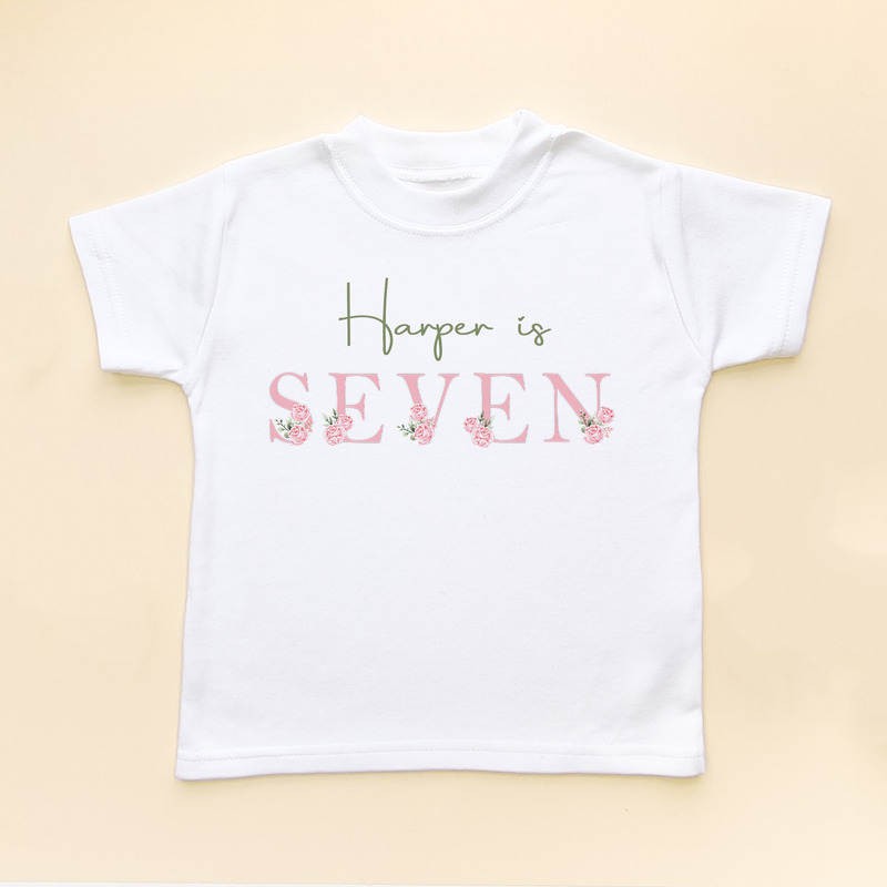 7th Birthday Floral Theme Personalised T Shirt (8792108171544)