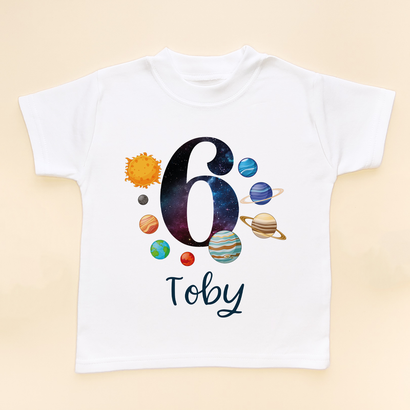 6th Birthday Solar System Personalised Space/Galaxy T Shirt (8792115314968)