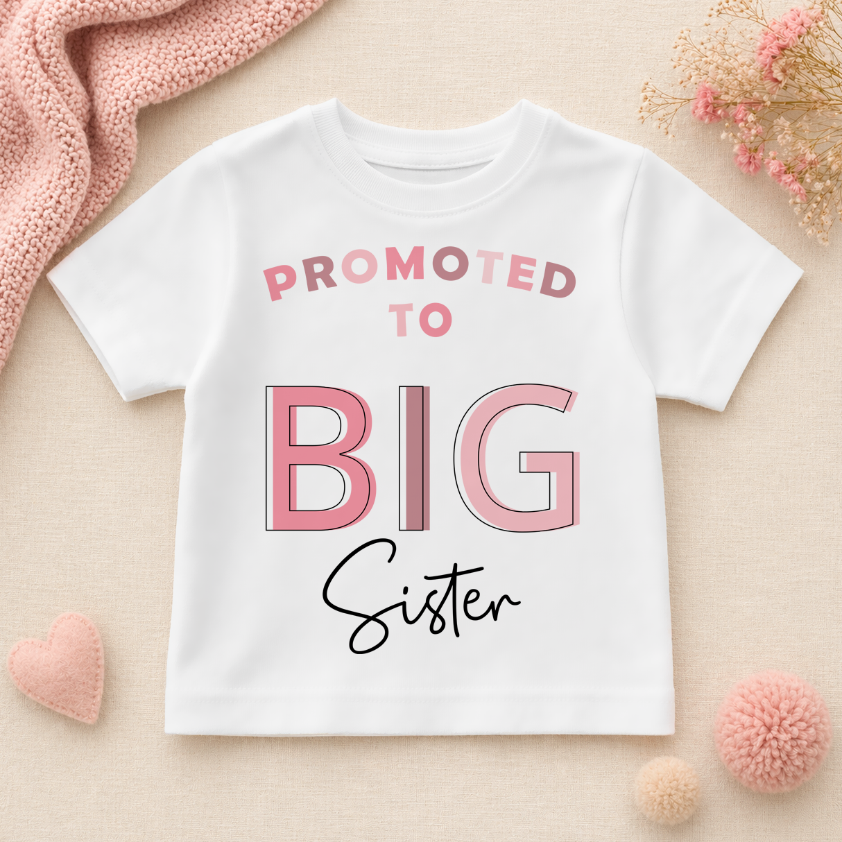 Promoted to Big Cousin Pink Outline T-Shirt for Girls & Kids