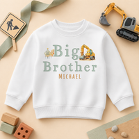 Personalised Big Brother or Lil Brother Kids Sweatshirt Construction Sibling Reveal
