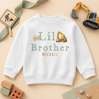 Personalised Big Brother or Lil Brother Kids Sweatshirt Construction Sibling Reveal