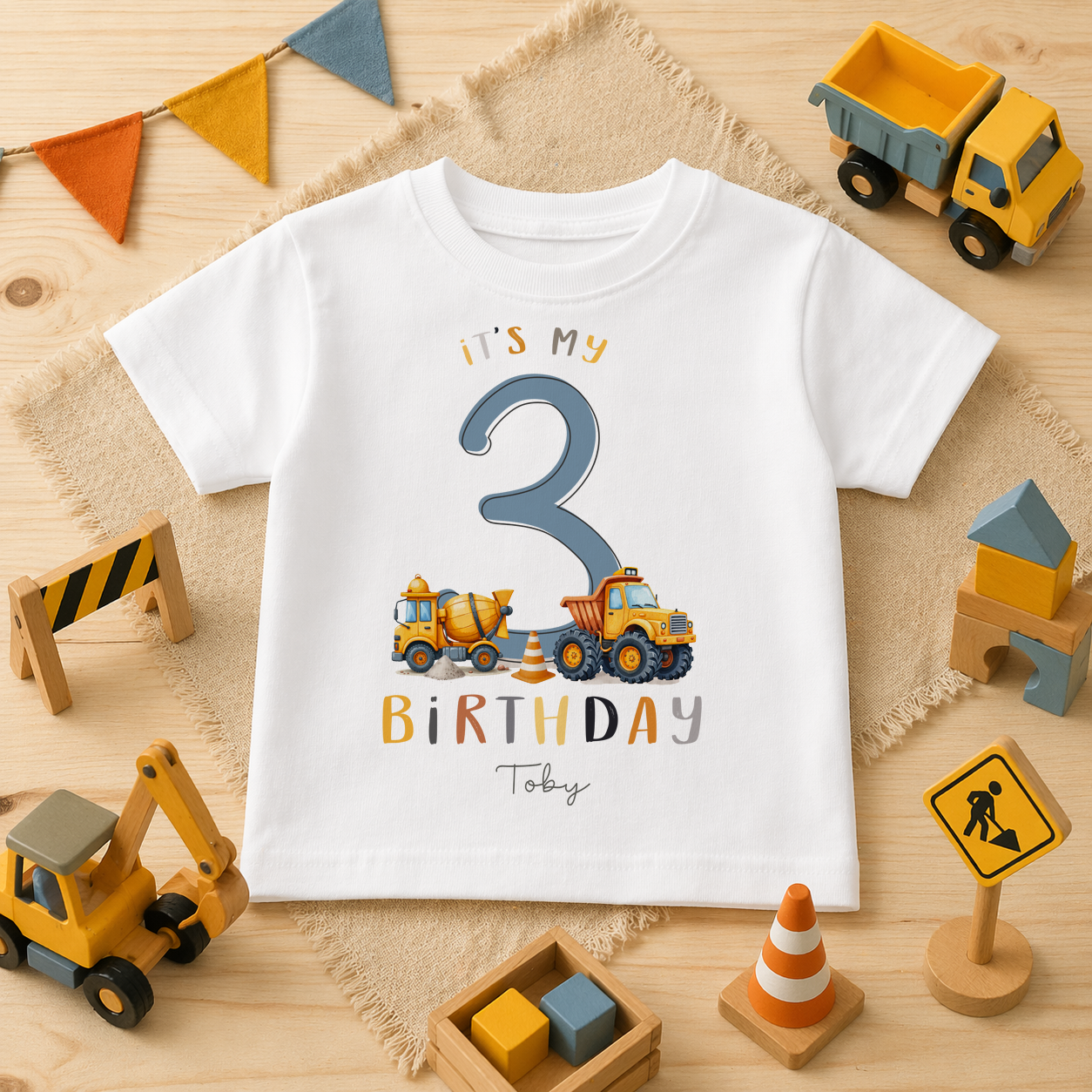 Personalised 3rd Birthday Cement Mixer Tipper Truck Kids T-Shirt for Boys