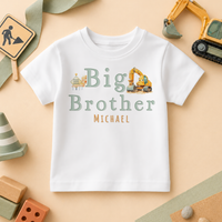 Personalised Big Brother or Lil Brother Kids T-Shirt Construction Sibling Reveal