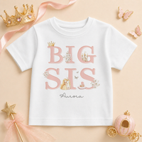 Personalised Big Sis or Lil Sis Kids T-Shirt Princess Sibling Reveal for Girls