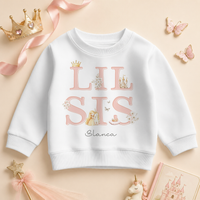 Personalised Big Sis or Lil Sis Kids Sweatshirt Princess Sibling Reveal for Girls