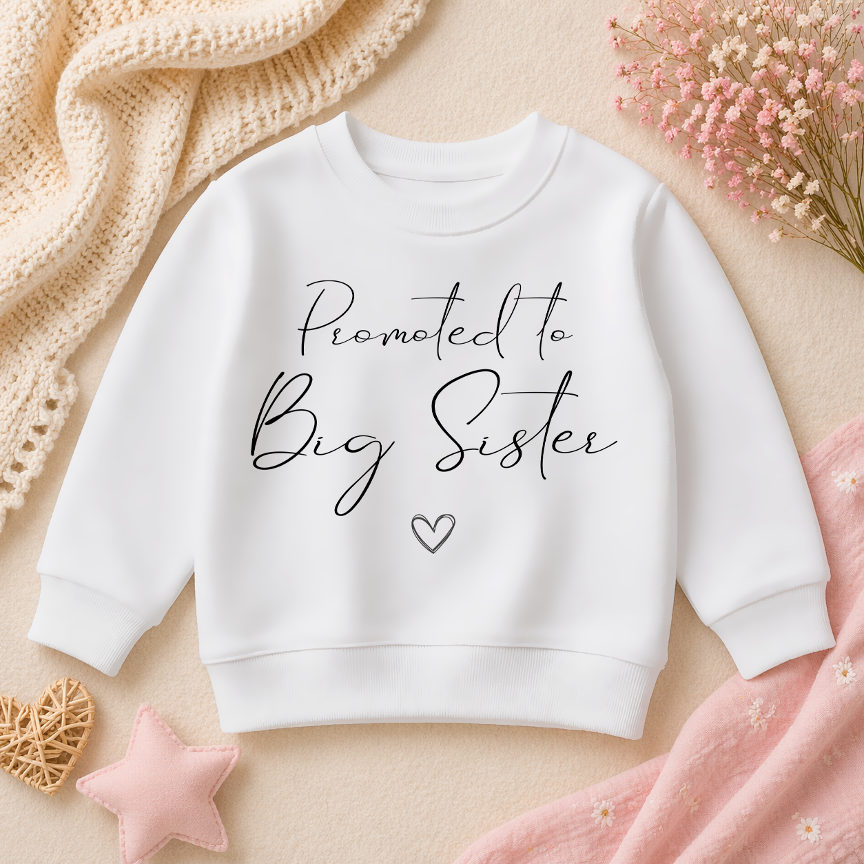 Big Sister Girls Jumper Promoted Script Lettering Heart for Kids Announcement Gift