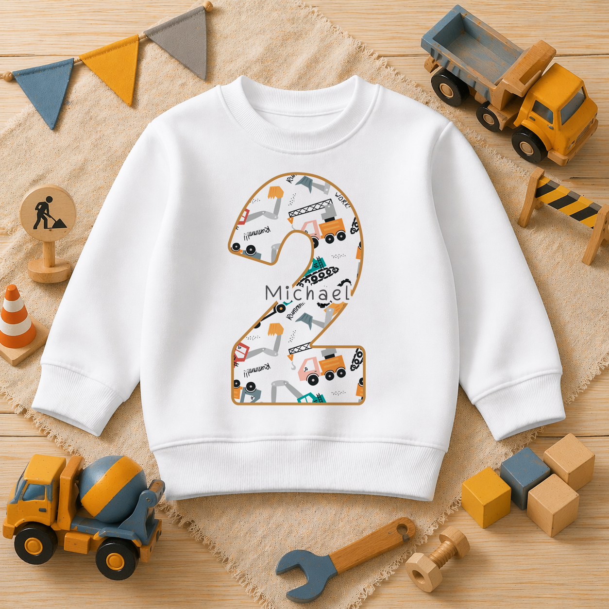 Personalised Name Kids Jumper 2nd Birthday Construction Excavator Dump Truck Digger for Toddler Gift
