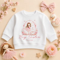 Big Sister - Personalised Big or Little Sister Princess Ballerina Kids Sweatshirt for Girls, Cosy Pink Floral Arch with Name