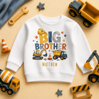 Big Brother - Personalised Big or Little Brother Kids Sweatshirt for Boys, Construction Digger with Name