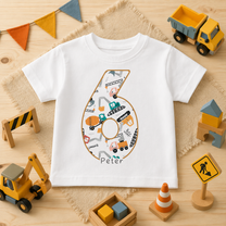 Personalised 6th Birthday Construction Vehicles Number Six Kids T-Shirt for Boys