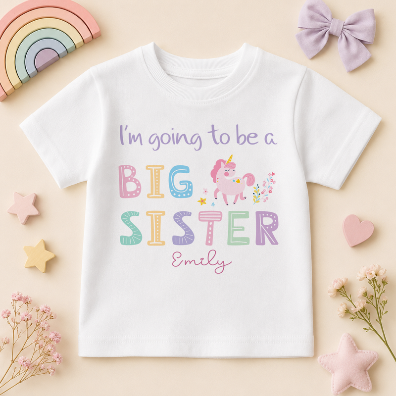 Personalised Going to be a Big Sister Unicorn Kids T-Shirt for Girls with Name