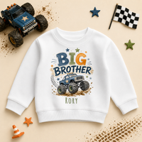 Big Brother - Personalised Big or Lil Brother Kids Sweatshirt for Boys, Monster Truck with Name