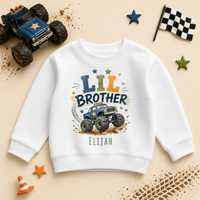 Lil Brother - Personalised Big or Lil Brother Kids Sweatshirt for Boys, Monster Truck with Name
