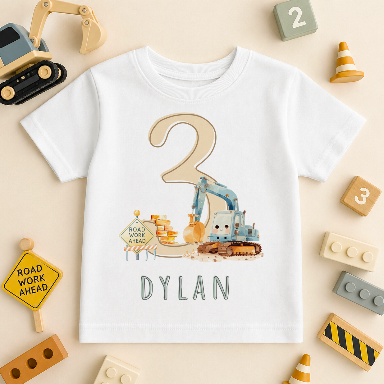 Personalised 3rd Birthday T-Shirt Construction Digger for Kids