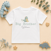 Big Brother - Personalised Big or Little Brother Kids T-Shirt for Boys, Green Dinosaur with Name