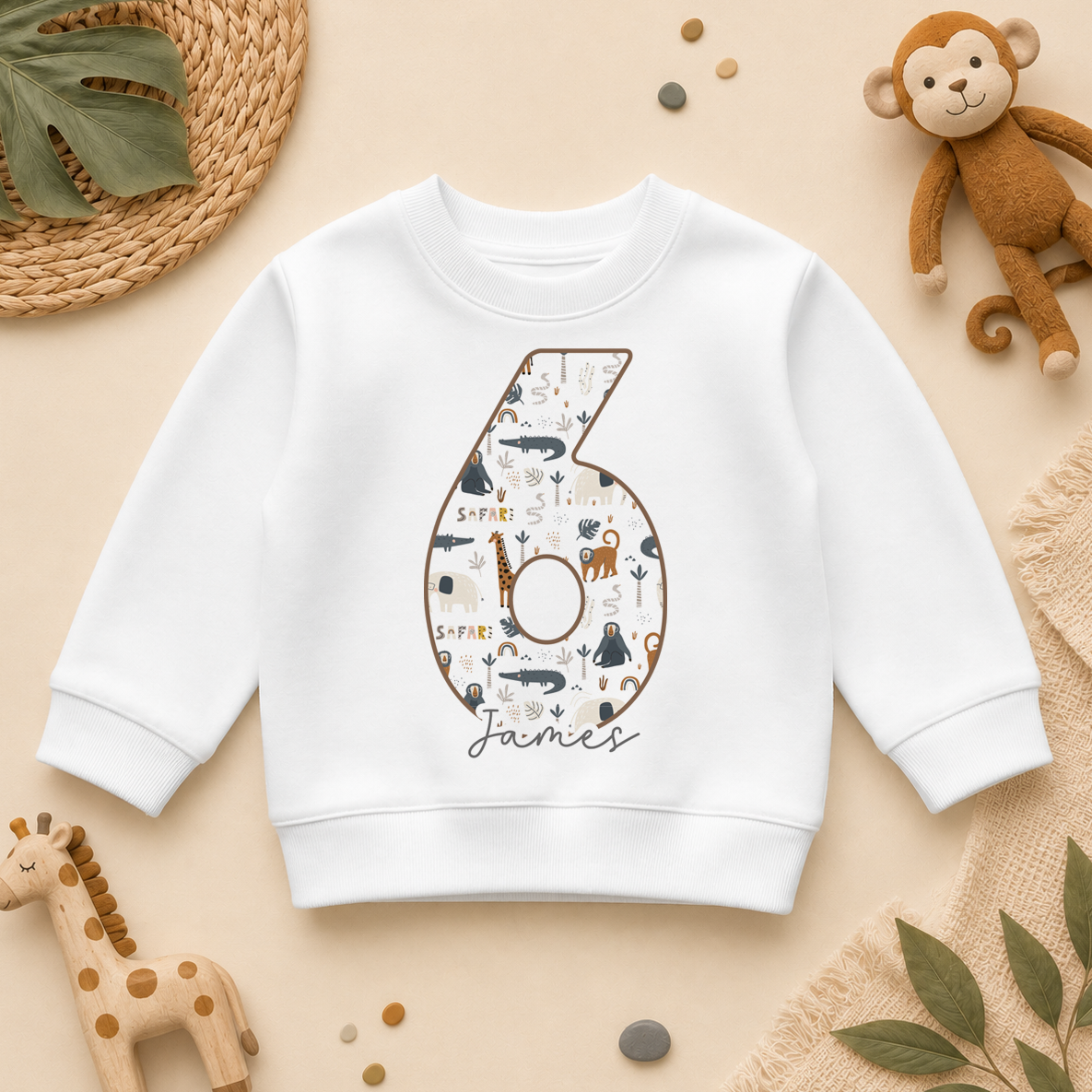 Personalised 6th Birthday Safari Animals Number Six Sweatshirt for Kids