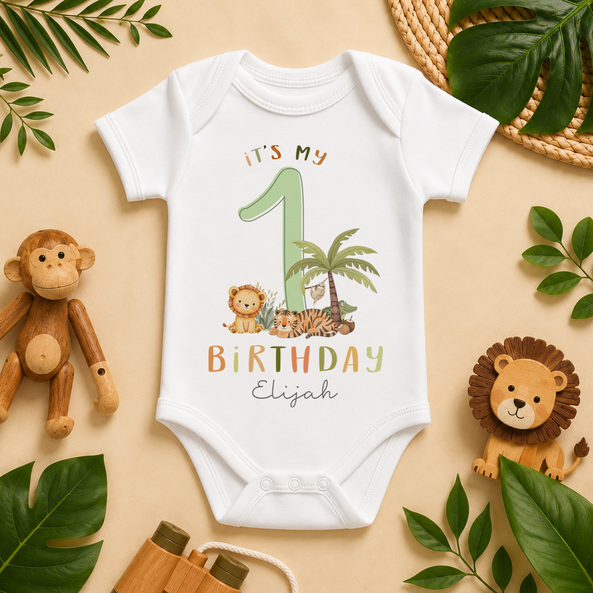 Personalised Baby 1st Birthday Lion Tiger Crocodile Baby Bodysuit for Kids